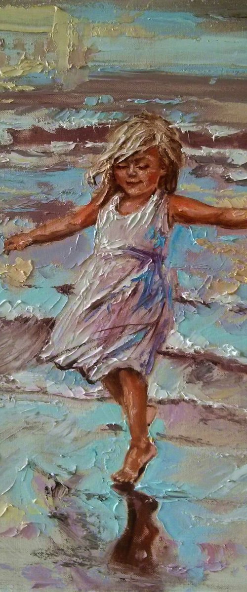 " PASTEL GAMES  " SEA original painting palette knife GIFT ANGEL MODERN URBAN ART OFFICE ART DECOR HOME DECOR GIFT IDEA by Monika Luniak