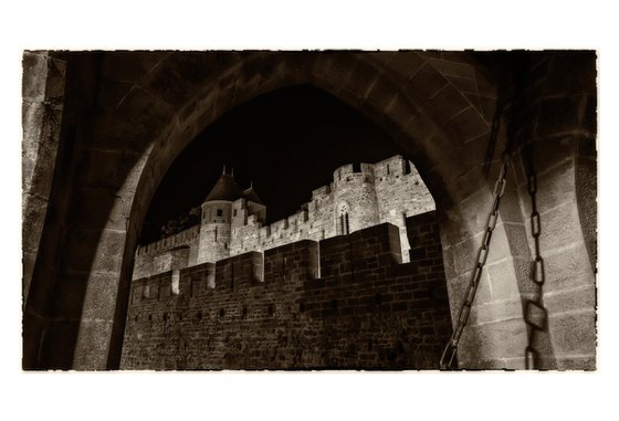 castle walls at night