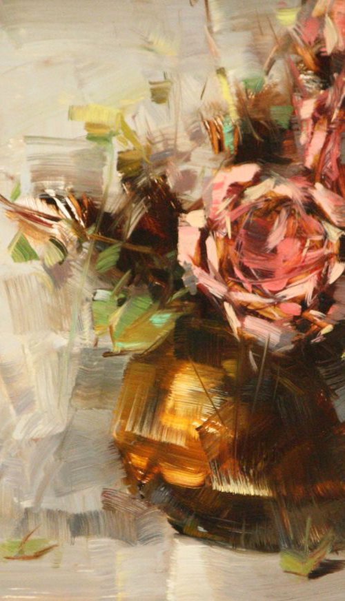 Vase of Roses Original Framed Painting Ready to hang by Vahe Yeremyan