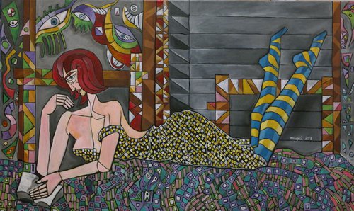Reclining Woman with paperback by Nagui