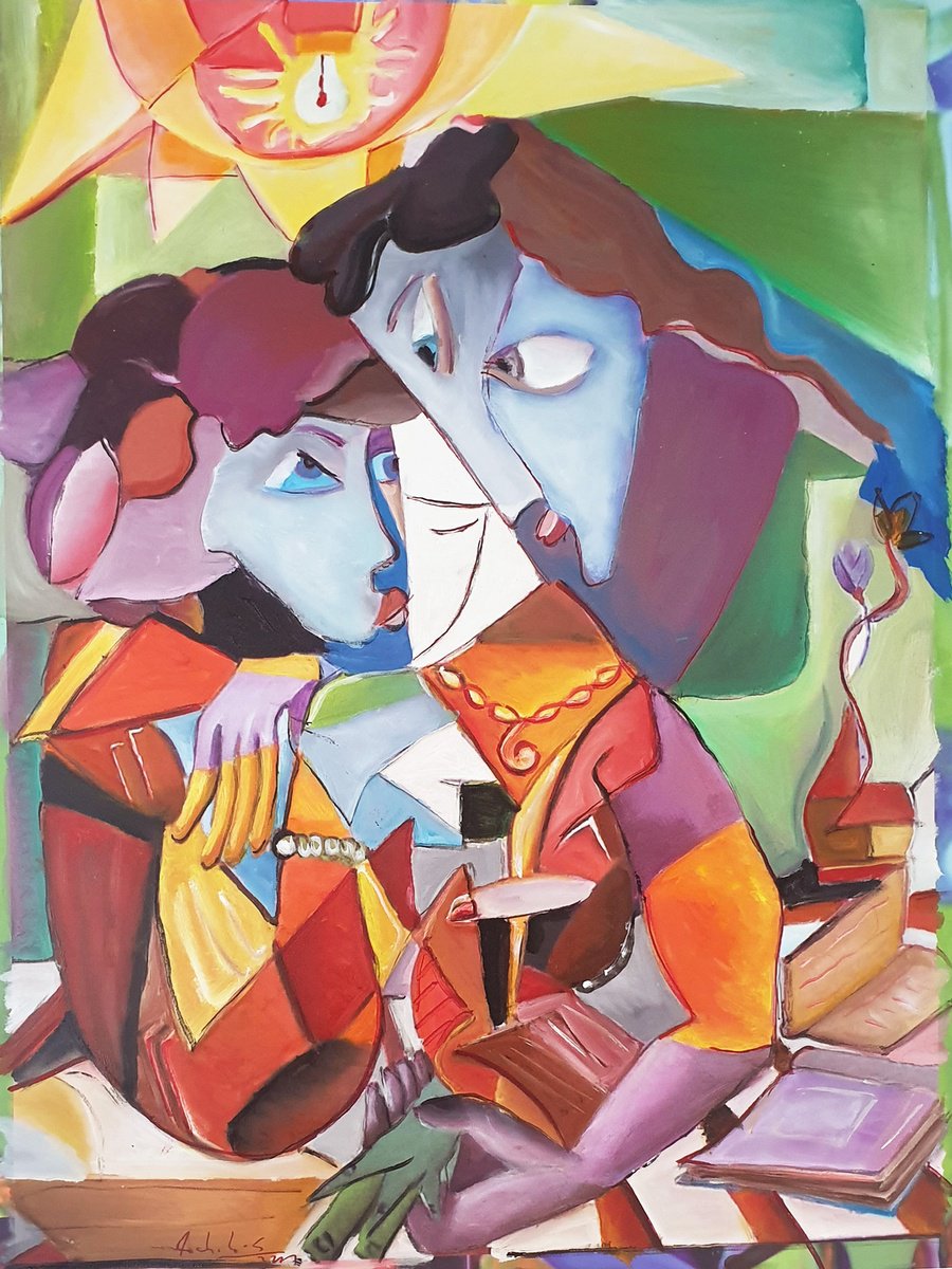 Modern Art Painting MOTHER AND DAUGTHER, 80x60 cm ,Oil by Andrei Dobos