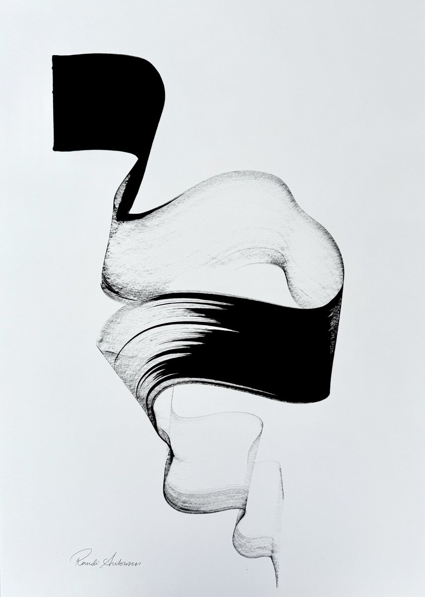 Expressive Abstract Ink Drawing By Randi Antonsen, 24 X 33", Gesture, Original Artwork