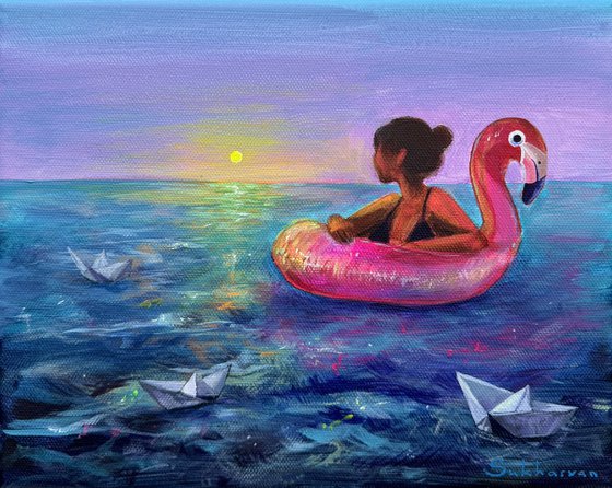 Paper Boat in the Ocean