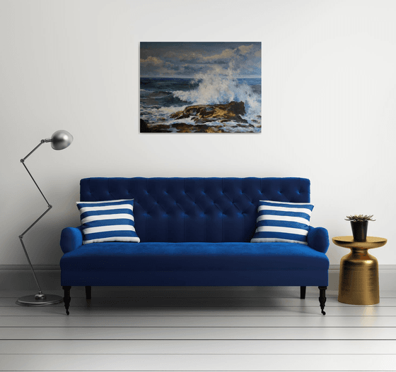 Sun on the ocean wave, original one of a kind acrylic on wide edges canvas seascape