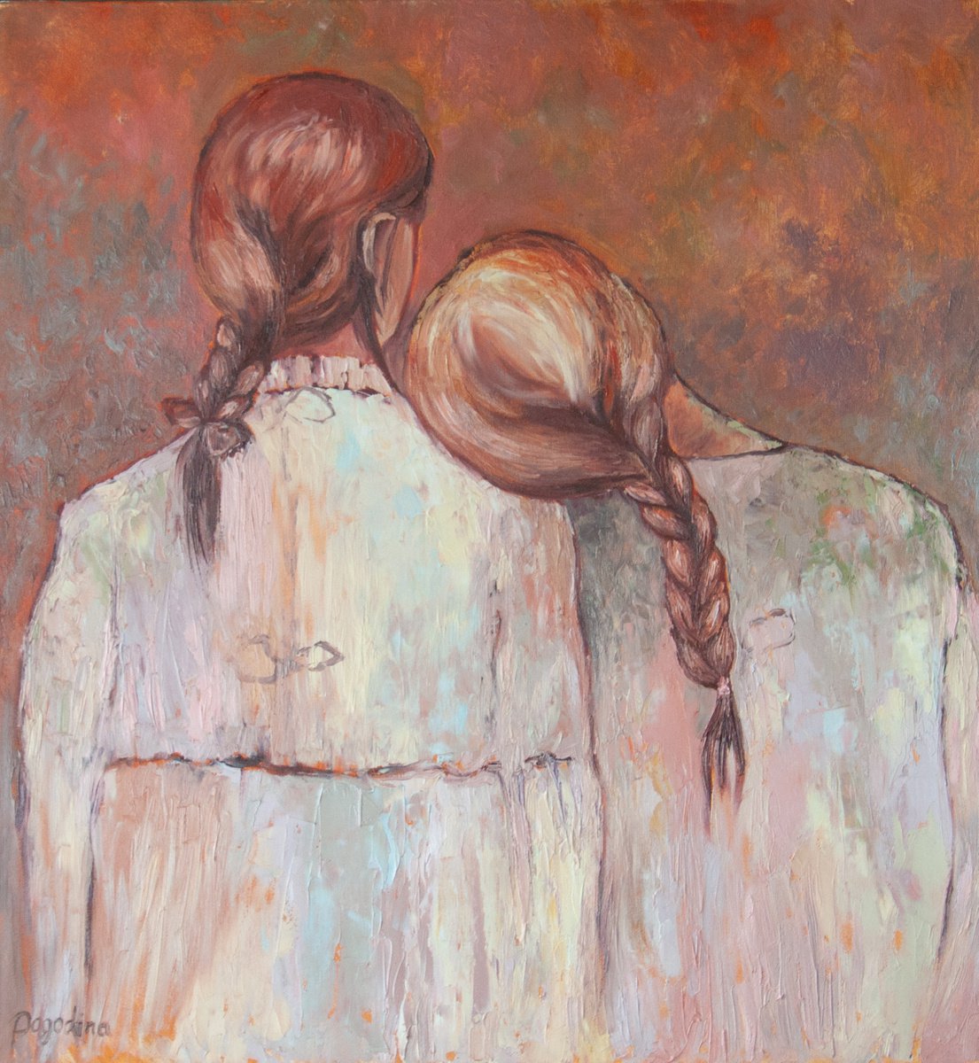 Silence Love - Original Oil Painting Faceless Girls Portrait by Dasha Pogodina
