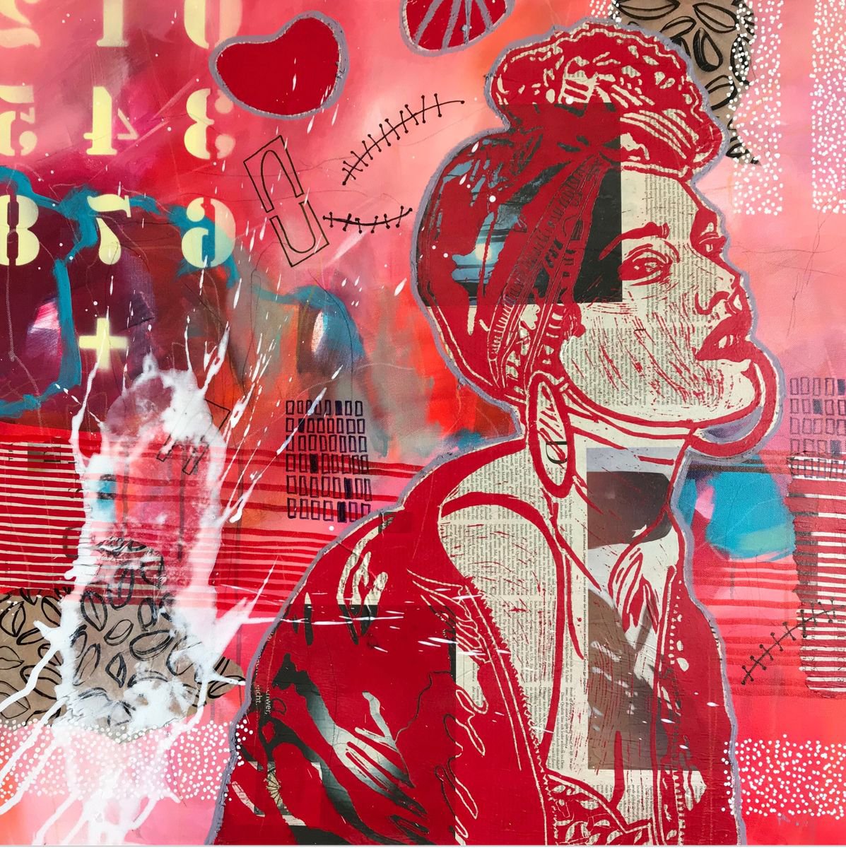 Urban And Pop Portrait Painting By Marita Tobner, 31 X 31", Sanctuary, Original Artwork