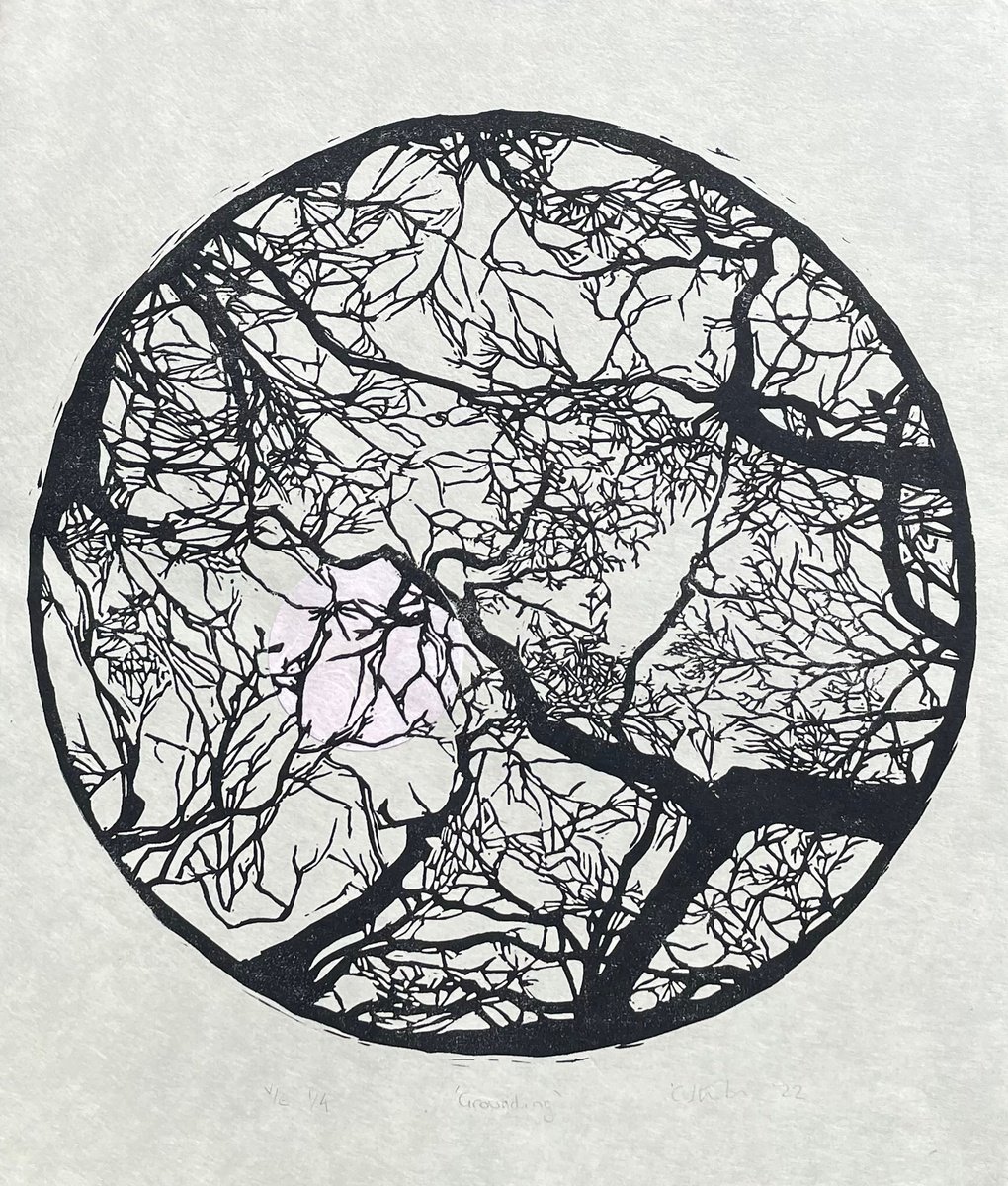 Grounding - Tree Branch Contemporary Linocut Print by C Staunton