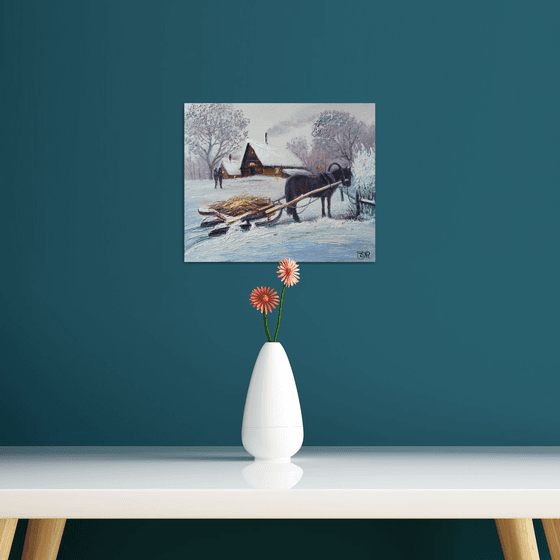 Winter landscape with horse