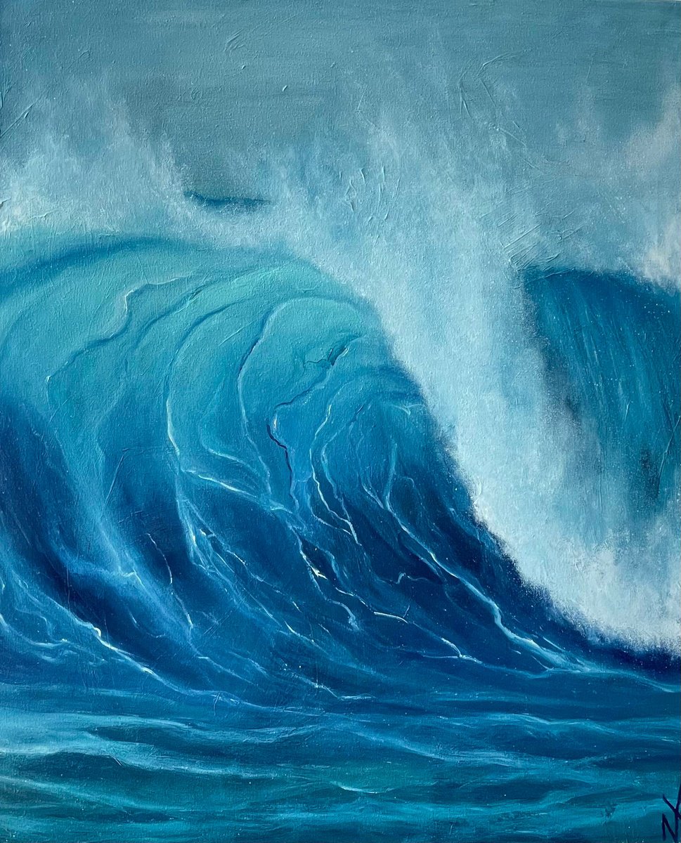 Abstract Landscape Oil Painting By Anastasiia Novitskaya, 20 X 24, Wave, Original Artwork