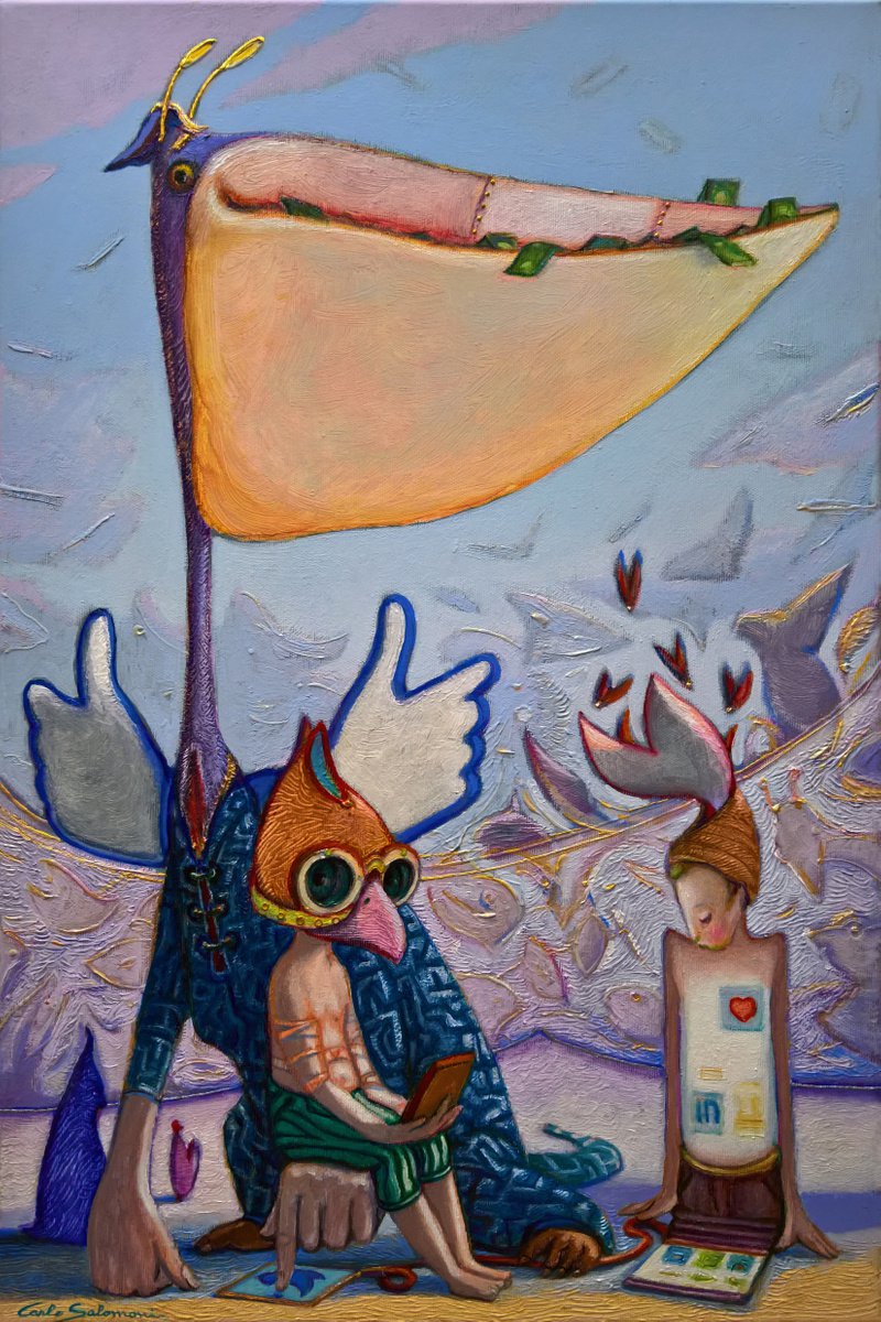 Surrealistic Portrait Acrylic Painting By Carlo Salomoni, 16 X 24, The Like