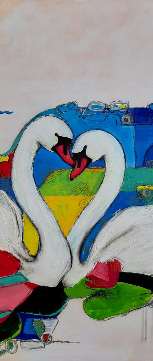 "Swan Lake", 70x70x2 cm by Nora Block