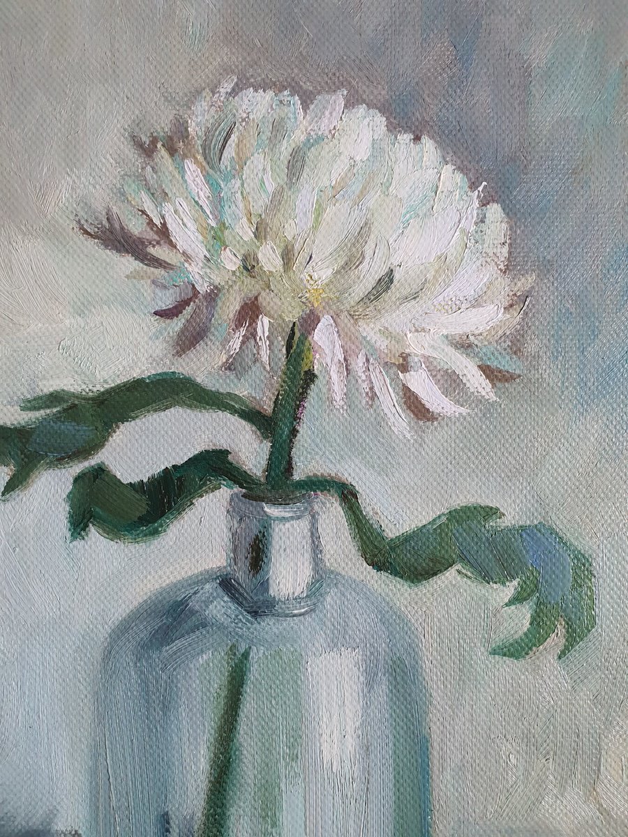 Impressionistic Botanical Oil Painting By Olena Kolotova, 14 X 18", "Chrysanthemum In Vase", Original Artwork