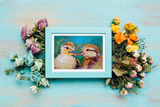 Baby Duck Painting Original Art Farm Bird Artwork Duckling Wall Art