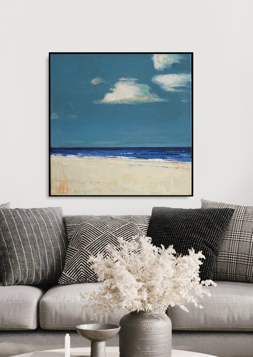 Impressionistic Landscape Oil Painting By Bo Kravchenko, 32 X 32, Clouds, Original Artwork