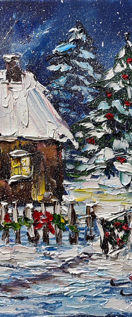 House in the winter forest by Oksana Fedorova