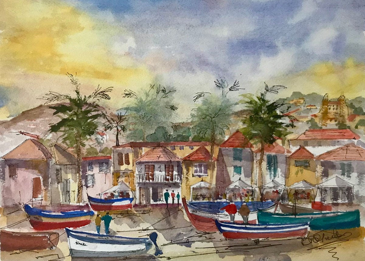 Impressionistic Cityscapes Watercolour By Brian Tucker, 14 X 10, Camara De Lobos,Madiera, Original Artwork