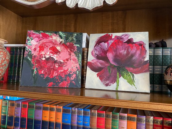 “Red peony” original painting canvas floral acylic