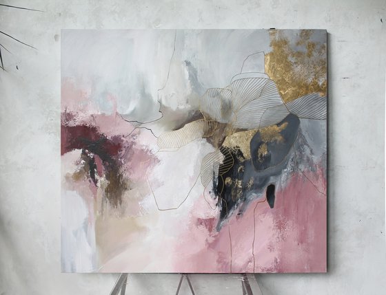 "Pink Miracle" Abstract pink gray acrylic art