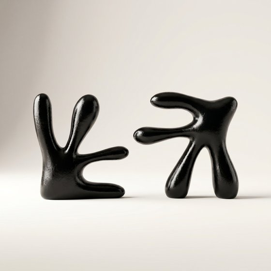 Leaf Book End Sculptures - Glossy Black