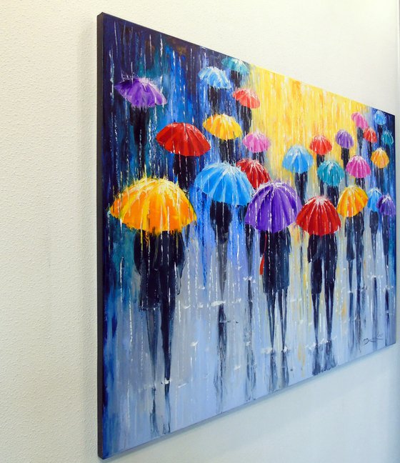 Rain in colorful umbrellas