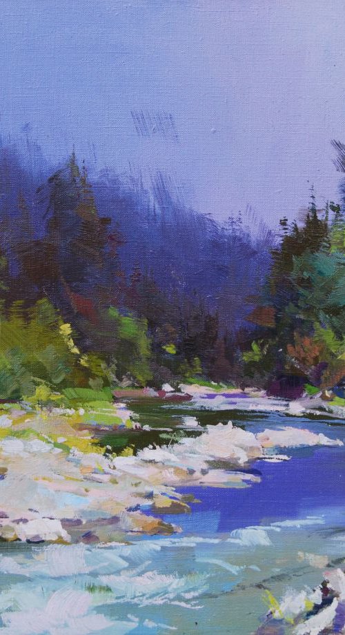 Impressionist landscape painting - River and Stones by Yuri Pysar