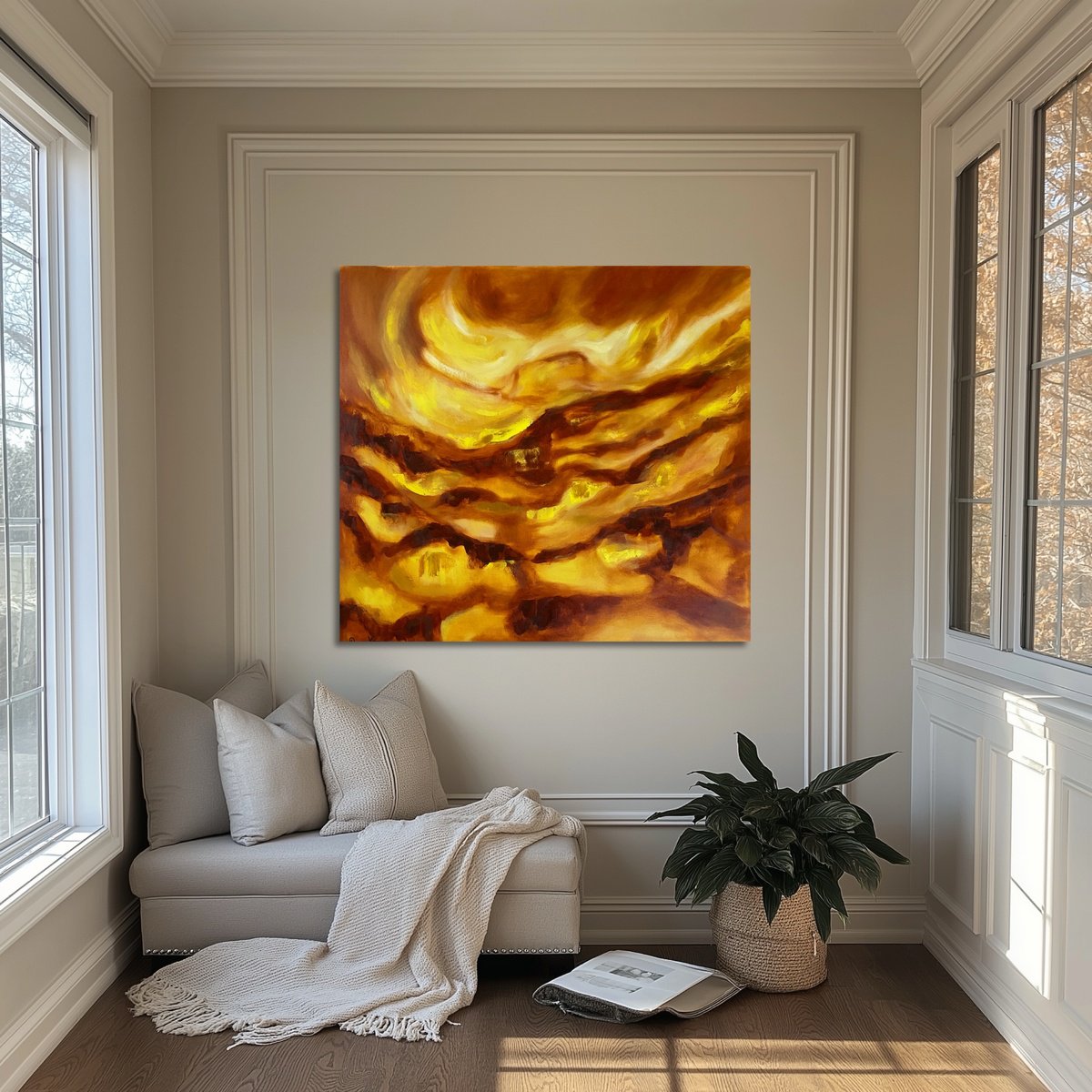 Impressionistic Landscape Oil Painting By Deepa Kern, 41 X 37, Mirage, Original Artwork