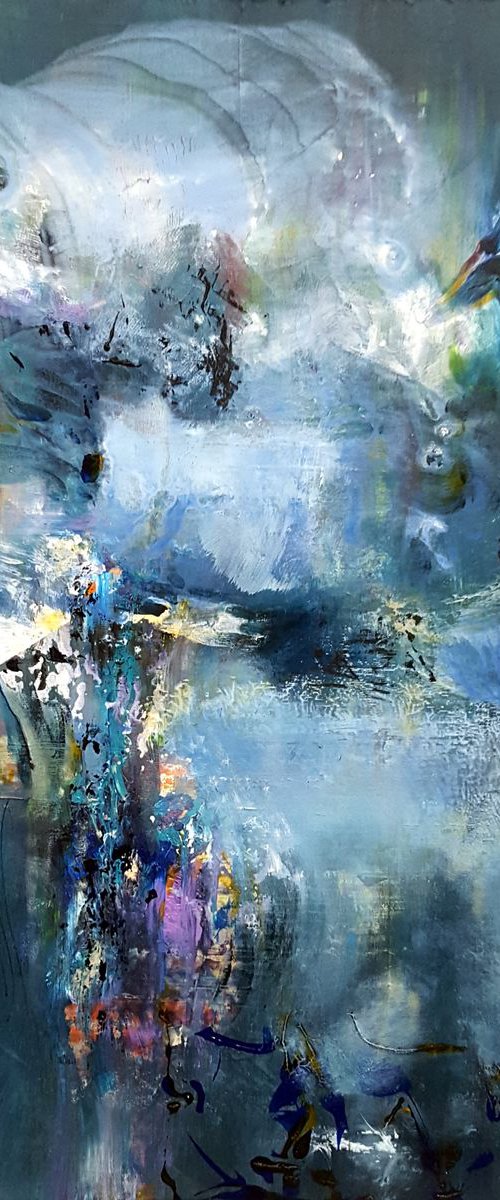 Flowers of cosmos about creation melancholia still life diaphane blue harmony colors by O KLOSKA by Kloska Ovidiu