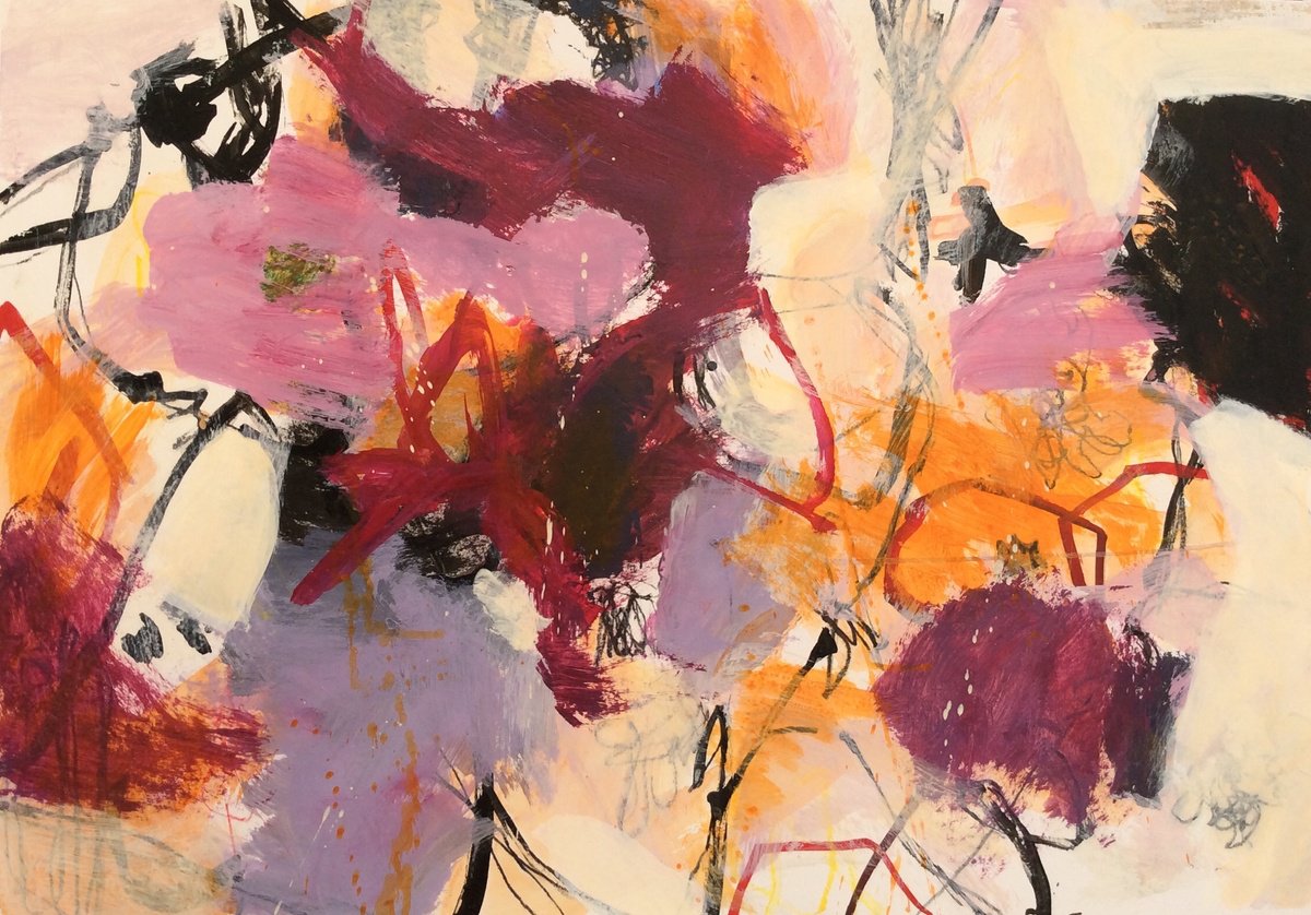 Expressive Abstract Acrylic Painting By Linda Coppens, 28 X 20", Lightness I, Original Artwork