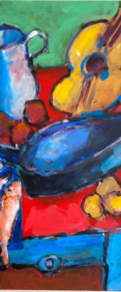 Still Life with Fish and Guitar by Mutlu Ertac
