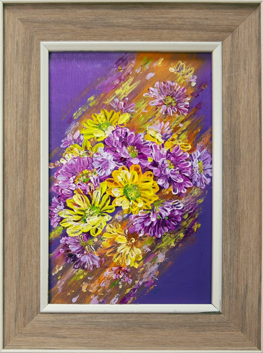 Impressionistic Botanical Oil Painting By Anastasia Woron, 6 X 7, Burst Of Floral Colors, Original Artwork