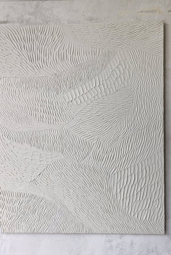 "Nulla 4" White acrylic abstract textured art