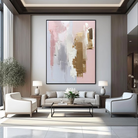 Pastel Pink Dawn over Gold Cityscape