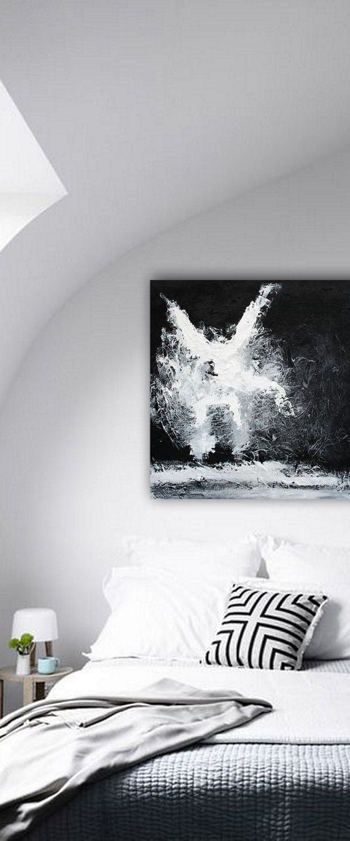 Black and White Abstract Painting  / Saga N73 by Alex Senchenko