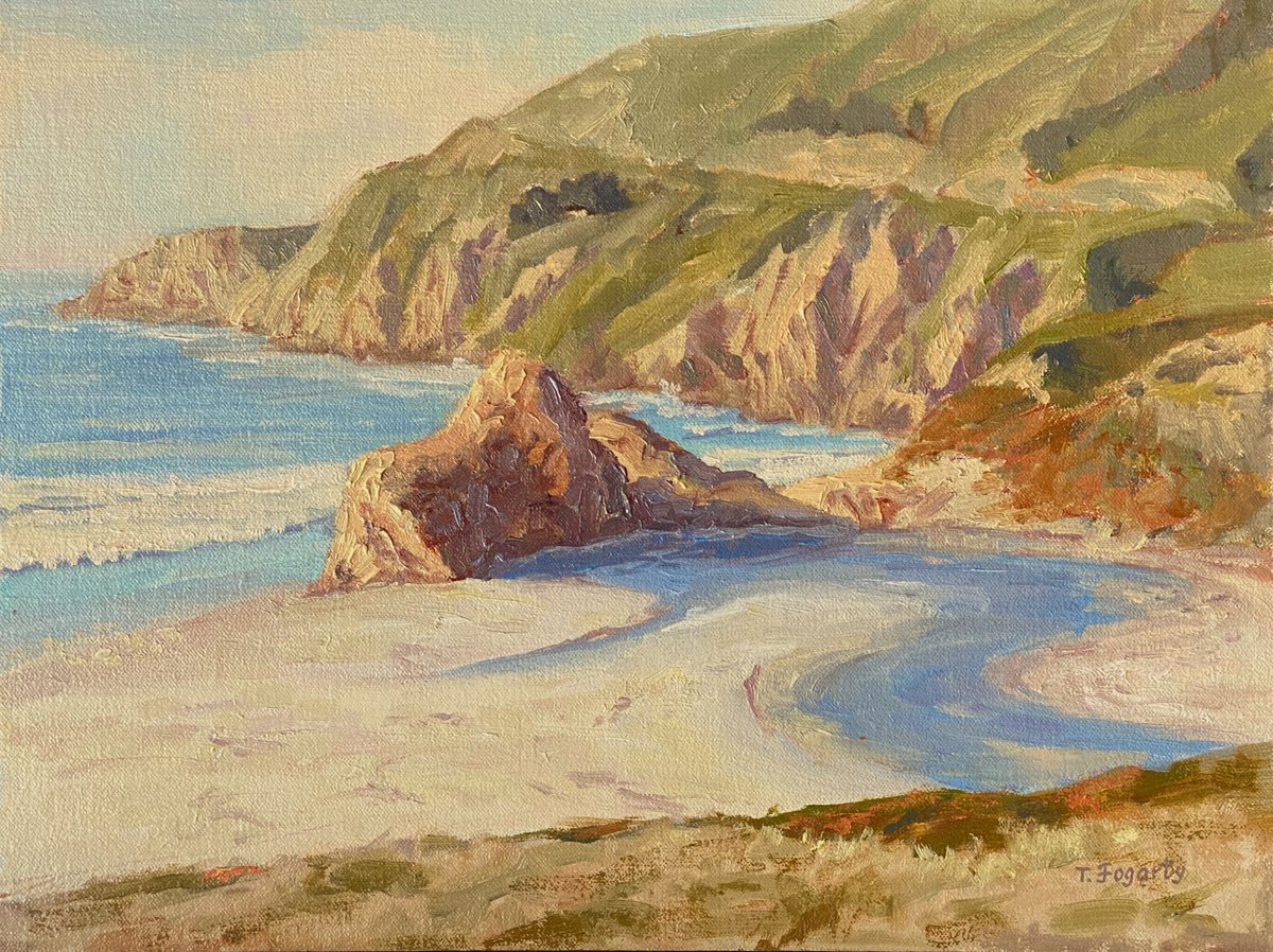 Impressionistic Landscape Oil Painting By Tatyana Fogarty, 16 X 12", Little Sur River Beach, Original Artwork