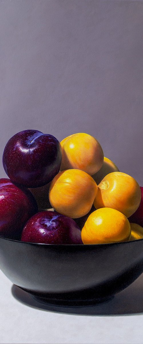 Plums In Black Porcelain by Regimantas Valiukas