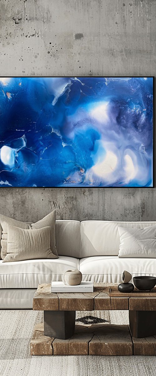 Deep Blue Silver Abstract by Mily Art