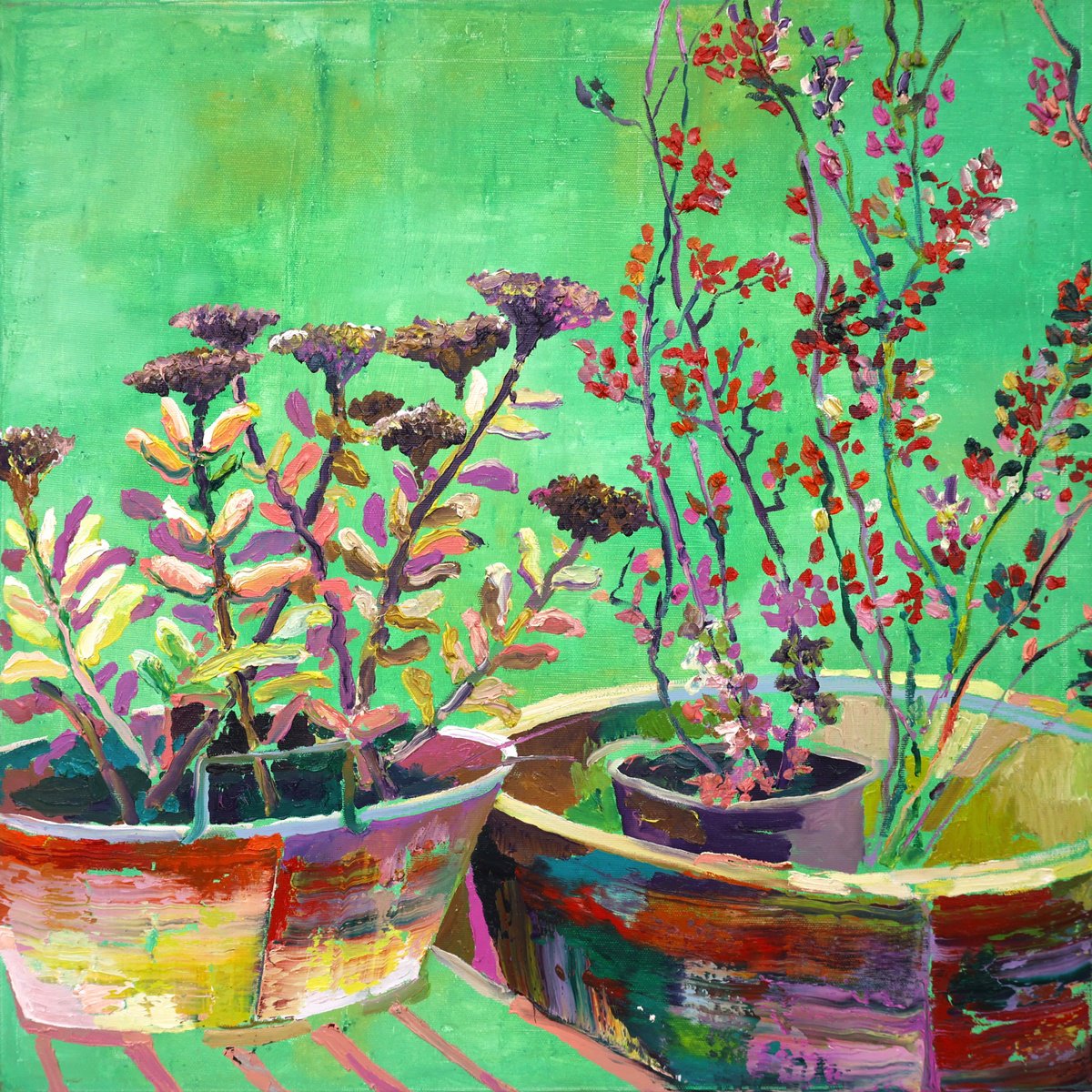 Impressionistic Botanical Oil Painting By Dominic Virtosu, 24 X 24, Autumn Colors, Original Artwork