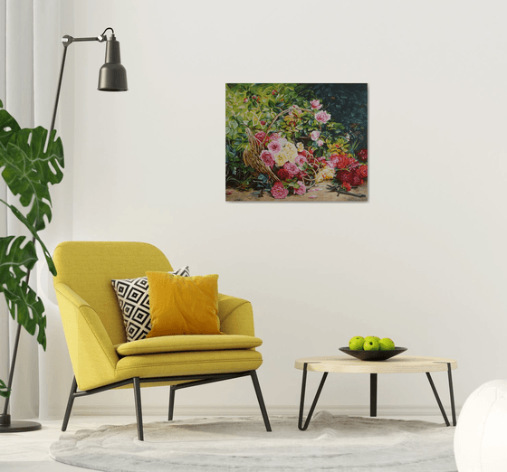 Garden Roses in a Basket