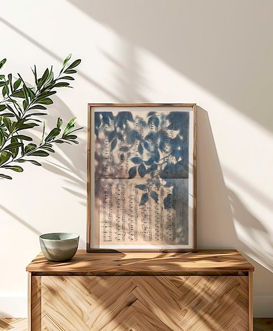 Leaf Silhouette Pastel on Vintage Sheet Music