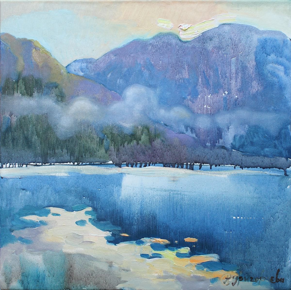 Impressionistic Landscape Oil Painting By Anastasiia Grygorieva, 18 X 18, The Silence Of Dawn, Original Artwork