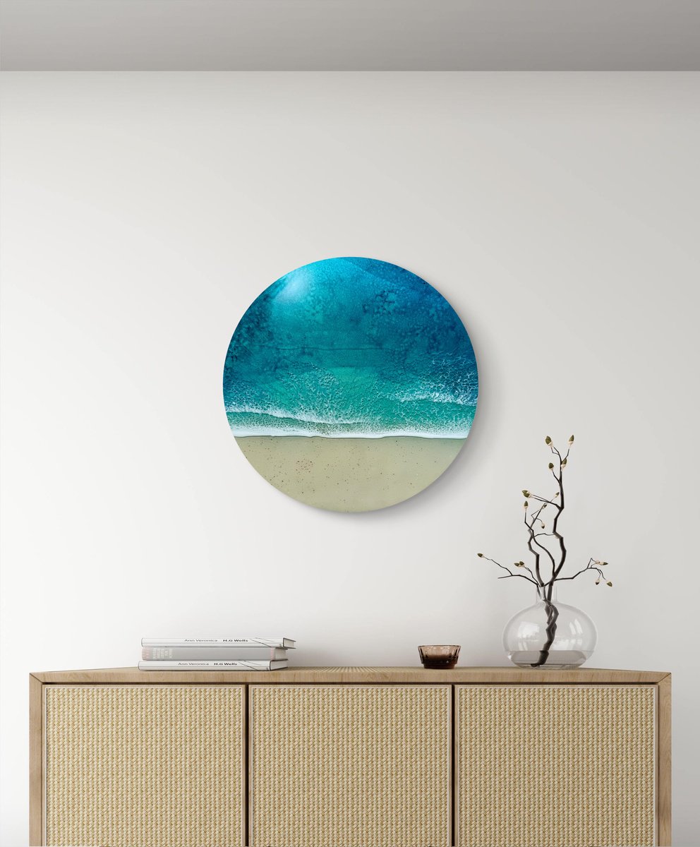 Photorealistic Landscape Painting By Ana Hefco, 15 X 15, Round Ocean #105, Original Artwork