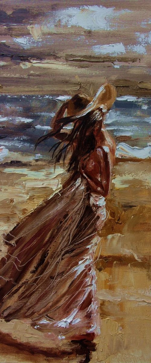 " WINDY DAY " SEA original OIL painting palette knife GIFT MODERN URBAN ART OFFICE ART DECOR HOME DECOR GIFT IDEA by Monika Luniak
