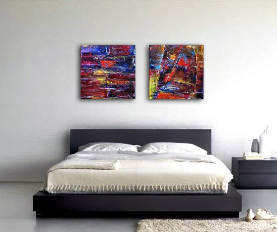 "Play With Me" - FREE WORLDWIDE SHIPPING - Original Large PMS Abstract Diptych Oil Paintings On Canvas - 40" x 20"