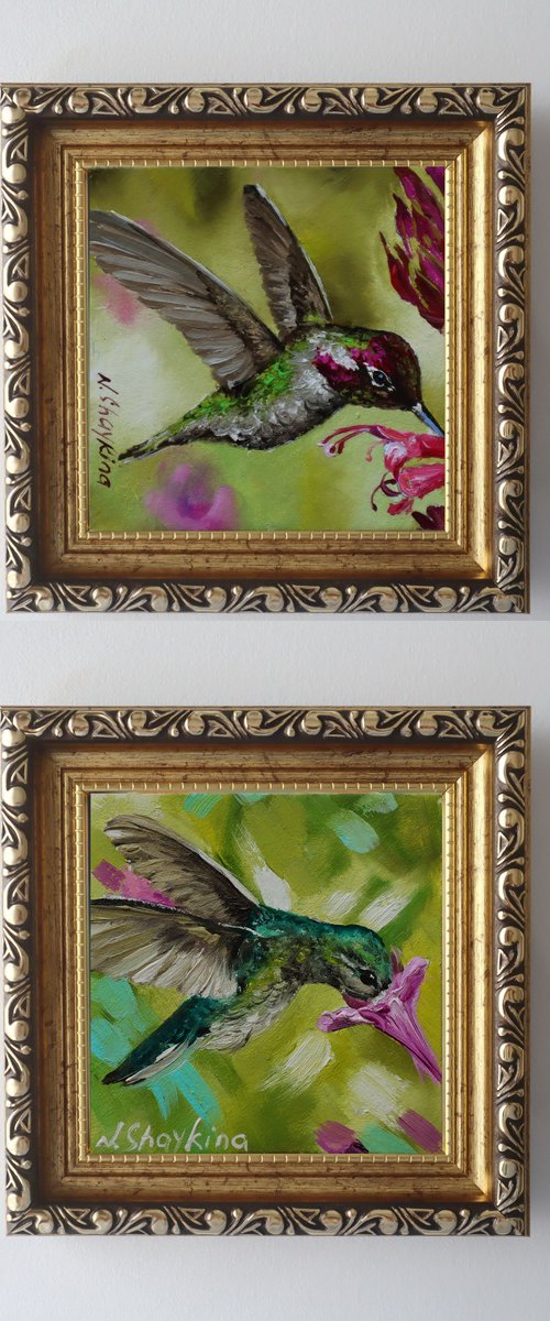 Hummingbird and Pink Flowers Mini Set by Natalia Shaykina