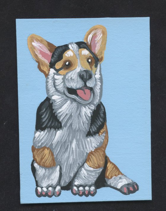 ACEO ATC Original Miniature Painting Cardigan Welsh Corgi Pet Dog Art-Carla Smale