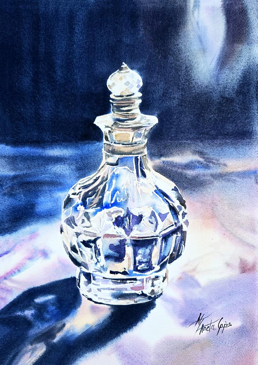 Impressionistic Still Life Watercolour By Aneta Gajos, 12 X 17, Crystal Carafe, Original Artwork