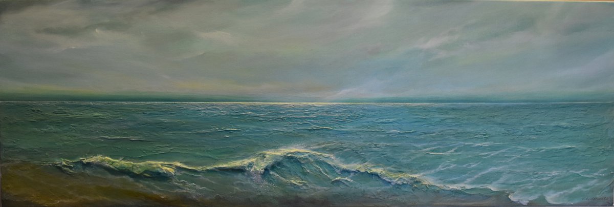 Impressionistic Landscape Painting By Tamara Bettencourt, 36 X 12", Looking To The Sea, Original Artwork