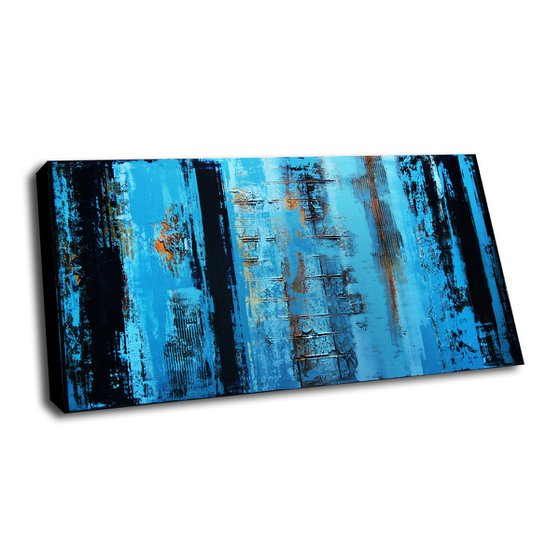 BLUE SYMPHONY - 63" x 31.5" - XXL PAINTING - ABSTRACT TEXTURED ARTWORK ON CANVAS