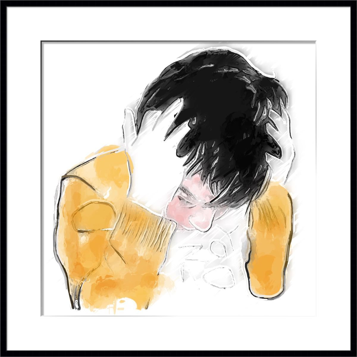 Illustrative Portrait Giclee Print By Shabs Beigh, 20 X 20", Scream 3, Original Artwork