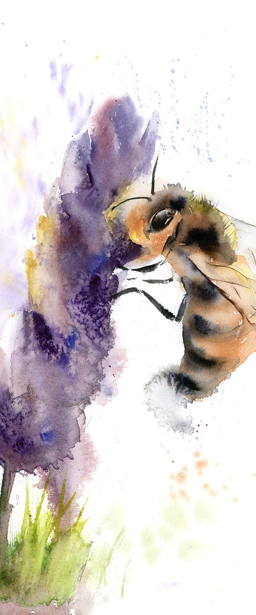 Honey bee and purple flower by Olga Tchefranov (Shefranov)
